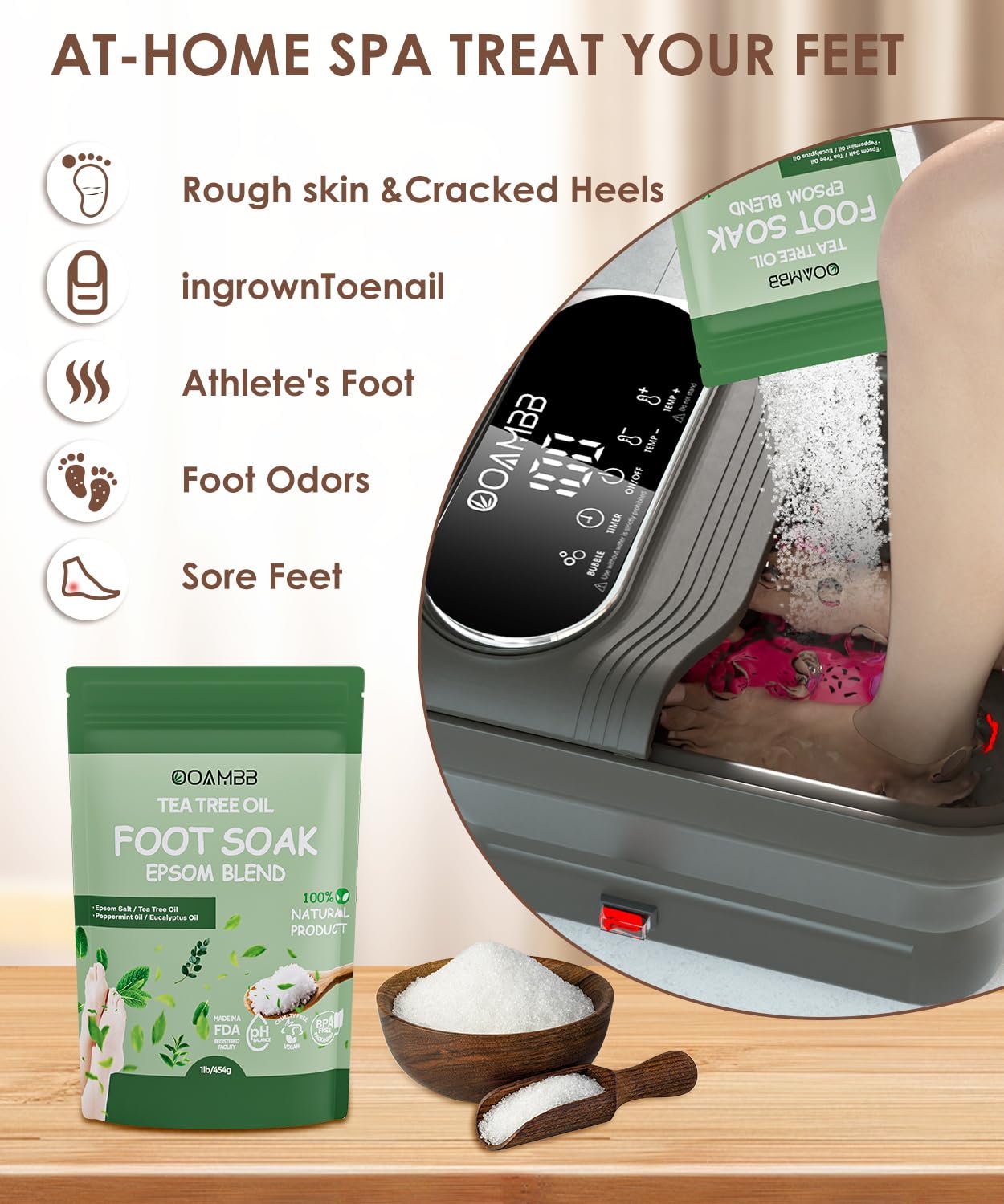 OOAMBB Collapsible Foot Spa with Heat, Bubble and Temp Control, Foot Bath Massager with XL Touch Screen and Massage Rollers, Foot Soaking Tub, Pedicure Foot spa for Stress Relief (Dark Grey +Green)