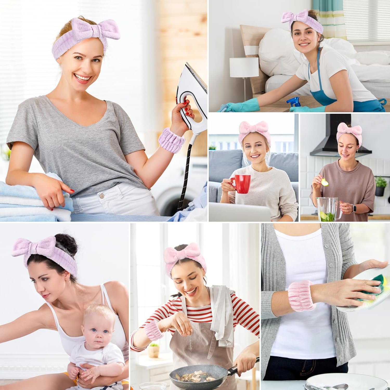 Dorbetar 6Pack Headband and Wristband Set for Washing Face, Spa Skincare Makeup Headband, Soft Puffy Hair Band Bow Tie, for Women and Teen Girl Trendy Stuff Gifts