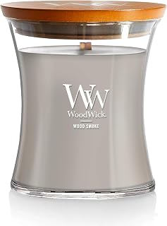 WoodWick Wood Smoke Hourglass Candle 9.7 oz. Medium Fall Candle with Crackling Wick for Smooth Burn Aromatherapy Soy Wax Blend