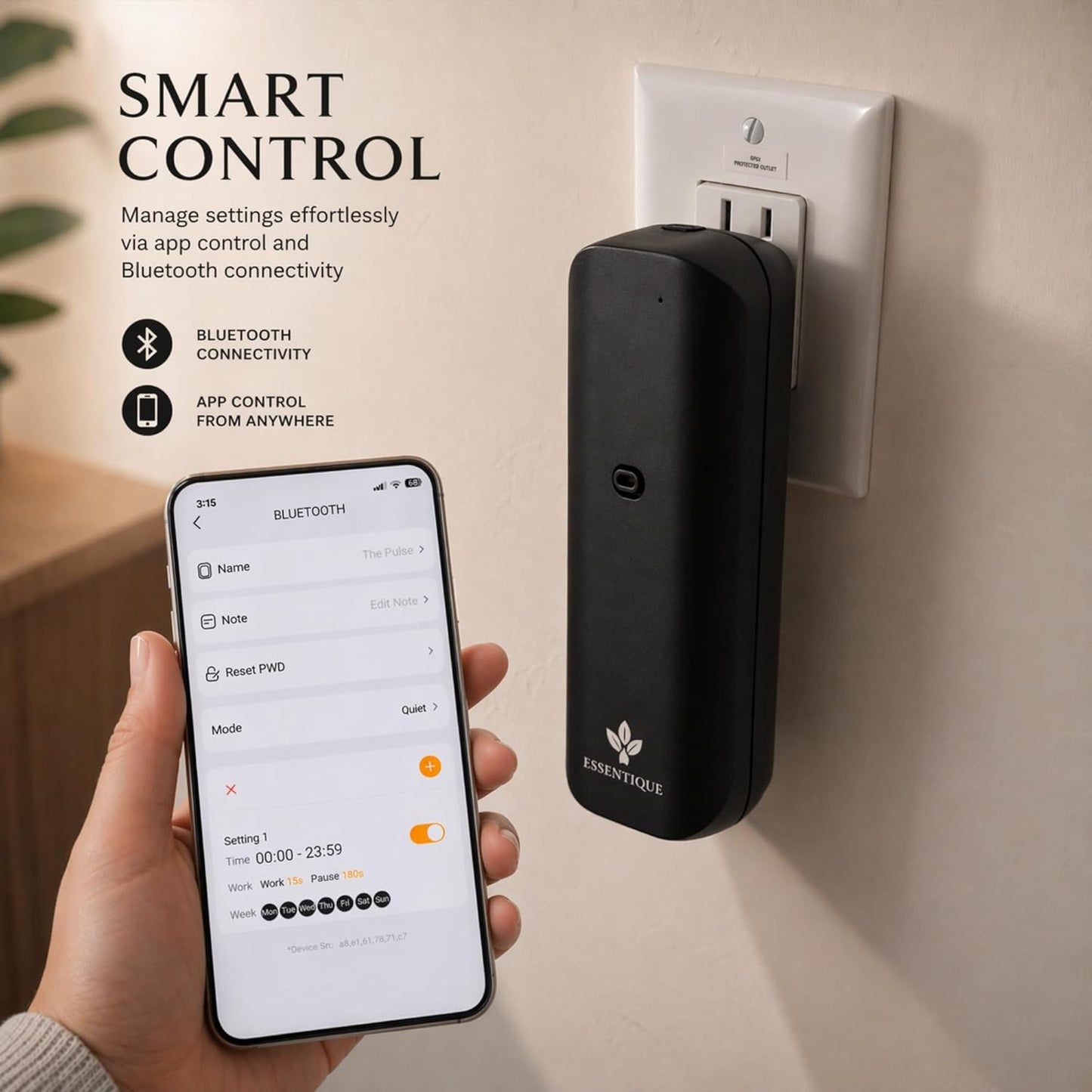 The Pulse Plug-in Waterless Diffuser – Cold Air Nebulizing Scent Machine for Home, Hotel, Office & Spa – w/Bluetooth for Essential Oil Blends (Black)
