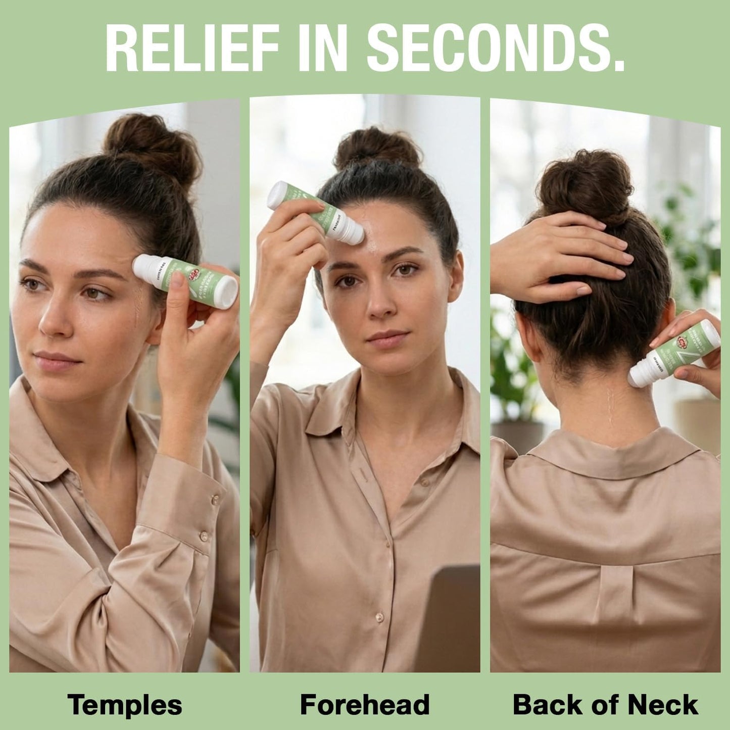 Seven Minerals Migraine Roll On Stick with Magnesium, Peppermint & Lavender - Natural Tension Headache Relief with Real Magnesium, Not Just Oils, USA Made, 3 Fl Oz