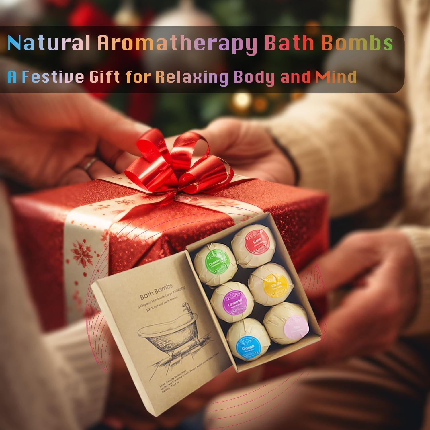 WYNK Bath Bombs Gift Set 6 Pack - Individually Wrapped Fizzy Bath Bombs with Floral Scent & Shea Butter for Soft Skin, Non-Staining Relaxing Aromatherapy Spa Bath