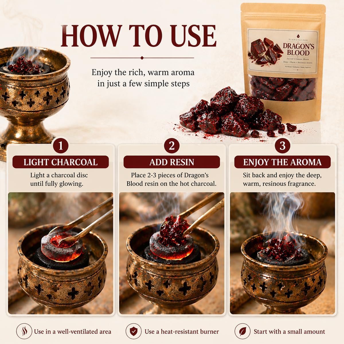 Dragon’s Blood Resin, Premium Natural Resin Incense for Meditation, Aromatherapy, Spiritual Rituals & Home Fragrance, Rich Crimson Resin (30g / 120g) (Dragon's Blood 30g)