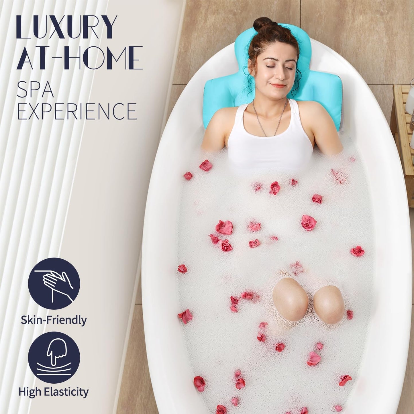 Full Body Bath Pillow for Bathtub, Thick Bathtub Cushion, Luxury Tub Pillow for Bath for Headrest Neck and Back Support Ocean Blue 51" x 16"