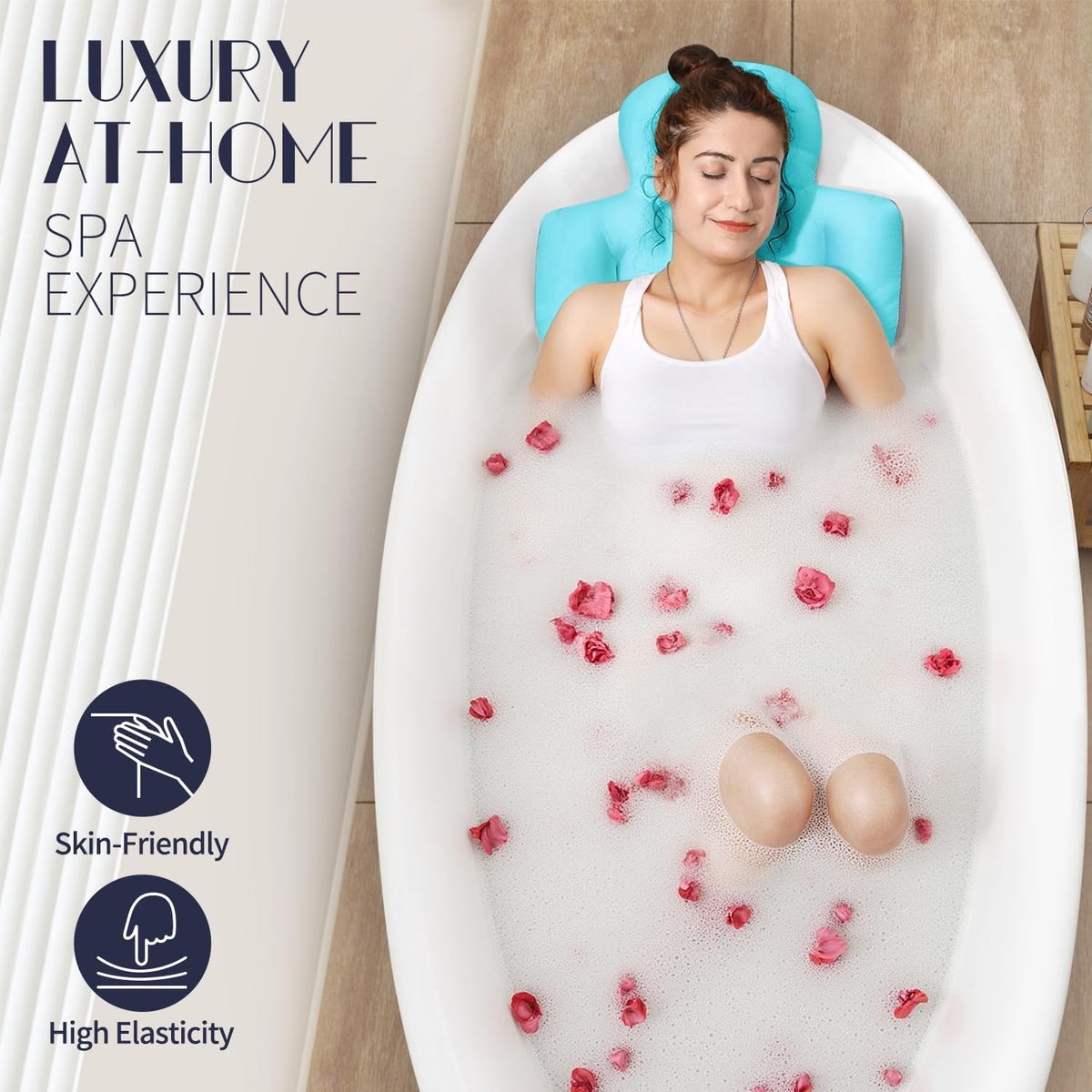 Full Body Bath Pillow for Bathtub, Thick Bathtub Cushion, Luxury Tub Pillow for Bath for Headrest Neck and Back Support Ocean Blue 51" x 16"