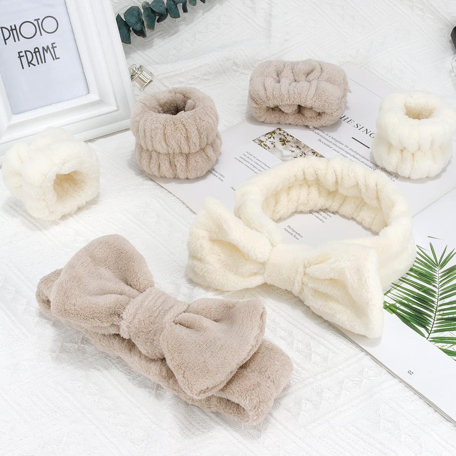 WHAVEL 6PCS Spa Headband and Wristbands Set, Face Wash Headband Wrist Bands for Washing Face Makeup Skincare Hair Band Skin Care Accessories Tools