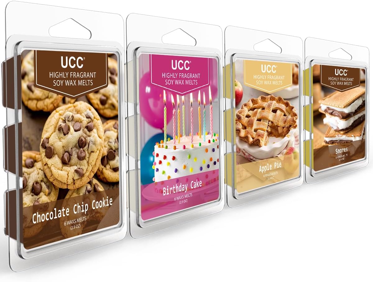 UCC Plant Based Natural Wax Melts, Strong Fragrance, Long Lasting Premium Soy Scented Melts Cubes, Wax Melts Tarts, Colored Wax Melt - 4 Pack