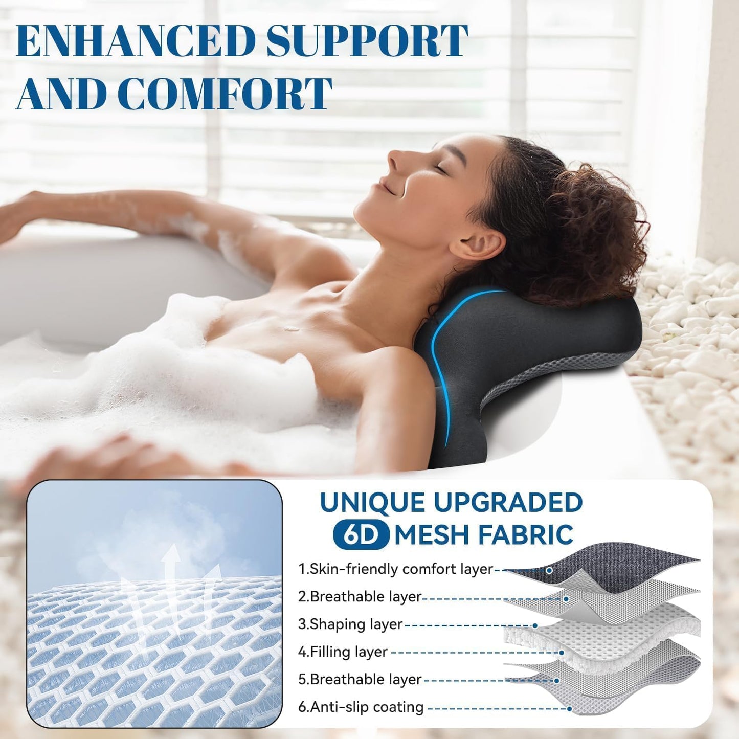 Full Body Bath Pillow for Bathtub, Thick & Luxury Bathtub Cushion with 192 Suction Cups, Bathtub Pillows for Head & Neck, Back Support, Ideal Bath Accessories for Women' Gifts Spa, Soaking, Tub