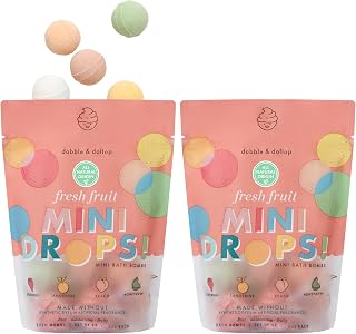 Dabble & Dollop Mini Bath Bombs, Fresh Fruit Scents - Natural Origin, Mixable Scents, Clean Ingredients, No Synthetic Dyes, Toddler & Kids Bath Bombs in Resealable Pouches (Set of 24)