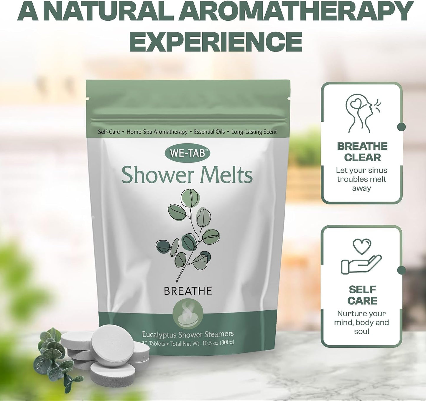 Shower Steamers 10-pk with Essential Oil Aromatherapy to Breathe Clear, Long Lasting Eucalyptus Scent, for Relaxation, Stress & Sinus Relief and Self Care. Great for Flu & Cold Season.