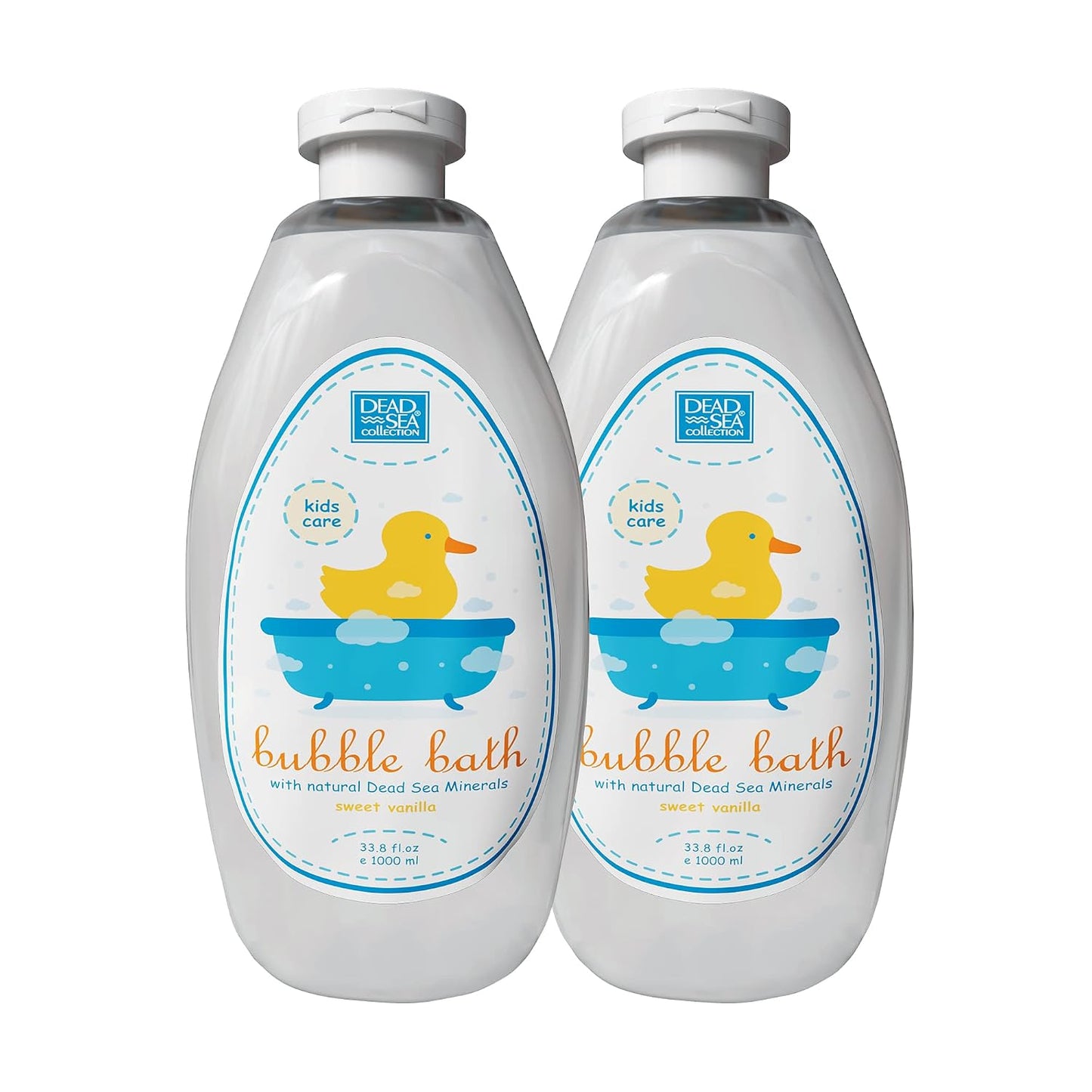 Dead Sea Collection Bubble Bath Kids with Vanilla - Cleansing and Moisturizing Liquid Bath Bubbles - Sweet Almond Oil and Pure Dead Sea Minerals - Pack of 2 Large Bottles (67.6 fl.oz)