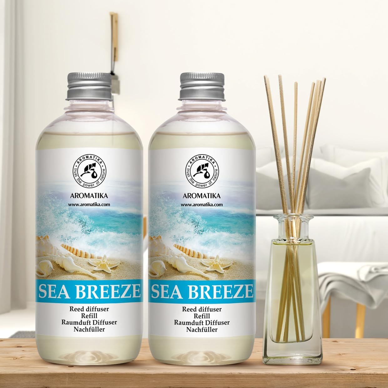 Reed Diffuser Refill Set Sea breeze 2 х 17Fl Oz - Aroma Refill for Reed Diffuser - Long Lasting Home Fragrance - Air Freshener - Fresh Scent - Aromatherapy - Home decor - Air diffuser