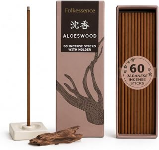 Folkulture Japanese Incense Sticks| Pack of 60 Premium Aloeswood Incense | No Charcoal, No Black Smoke |Woody Aroma for Meditation, & Relaxation| Organic, Non-Toxic Incense | Aromatherapy