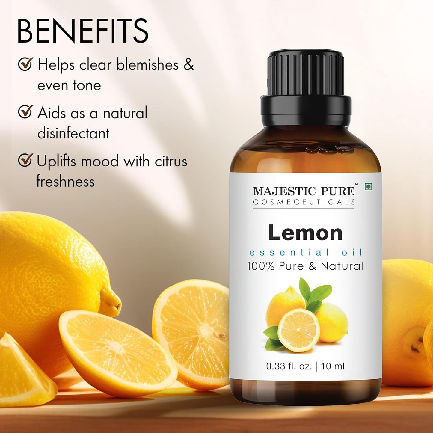 Majestic Pure Lemon Essential Oil - 100% Pure Lemon Oil for Aromatherapy, Massage & Topical Uses, Perfect for Diffuser & Essential Oil Diffuser - 1 Fl Oz