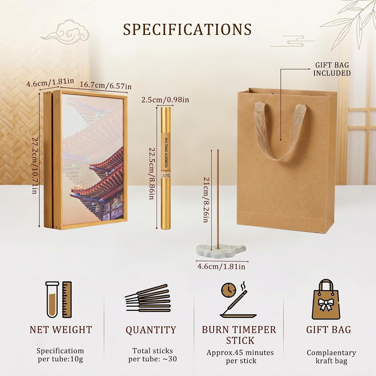 3-in-1 Incense Sticks Gift Set – 3 Scents with Incense Holder, (Nha Trang Agarwood, Goose Pear Tent, Australian Sandalwood) – Aromatherapy for Meditation, Yoga, Home – 30g (80 Sticks)