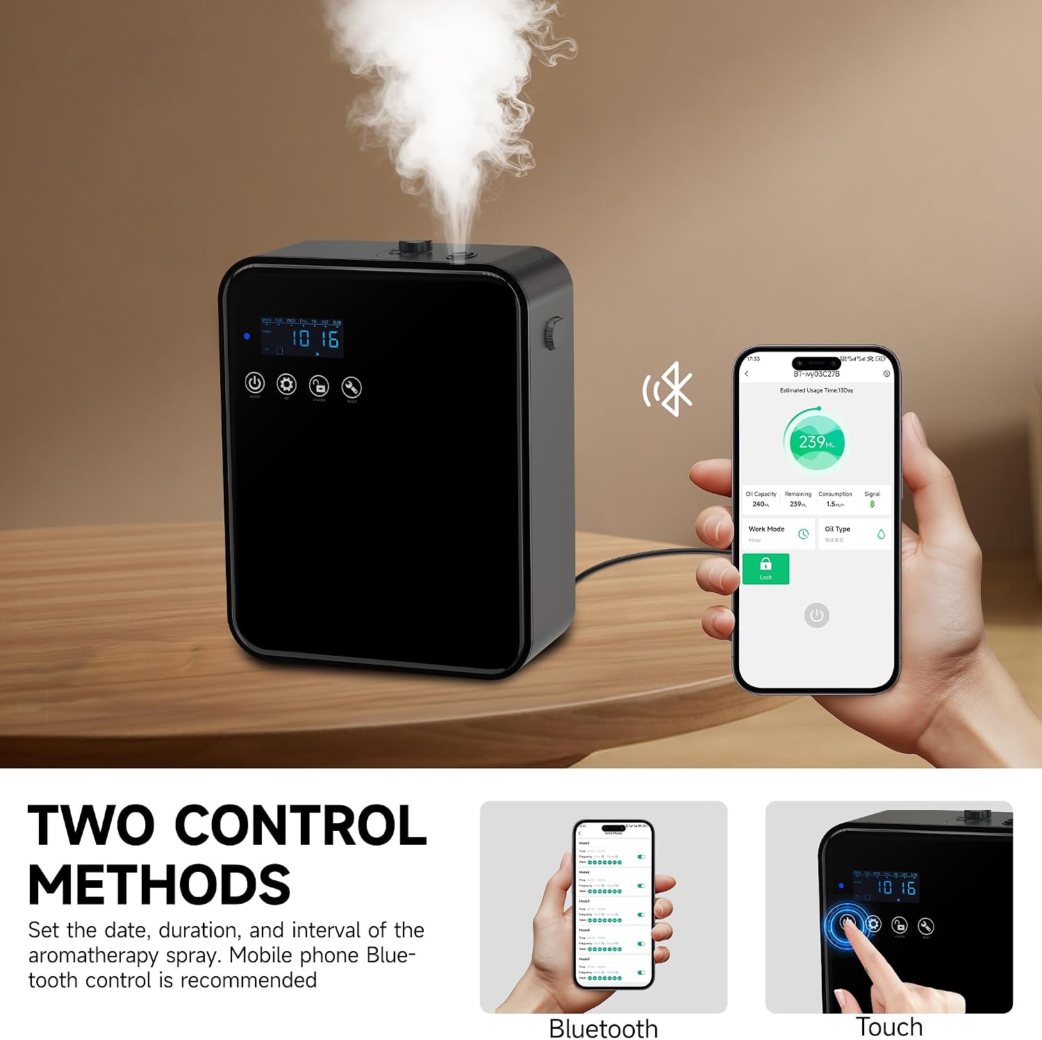 Corded Waterless Essential Oil Diffuser for Home, Hotel Collection Diffuser, 2500 Sq.Ft of Coverage, 250ml Capacity, Aromatherapy Scent Diffuser for Home, Smart Scent Air Machine