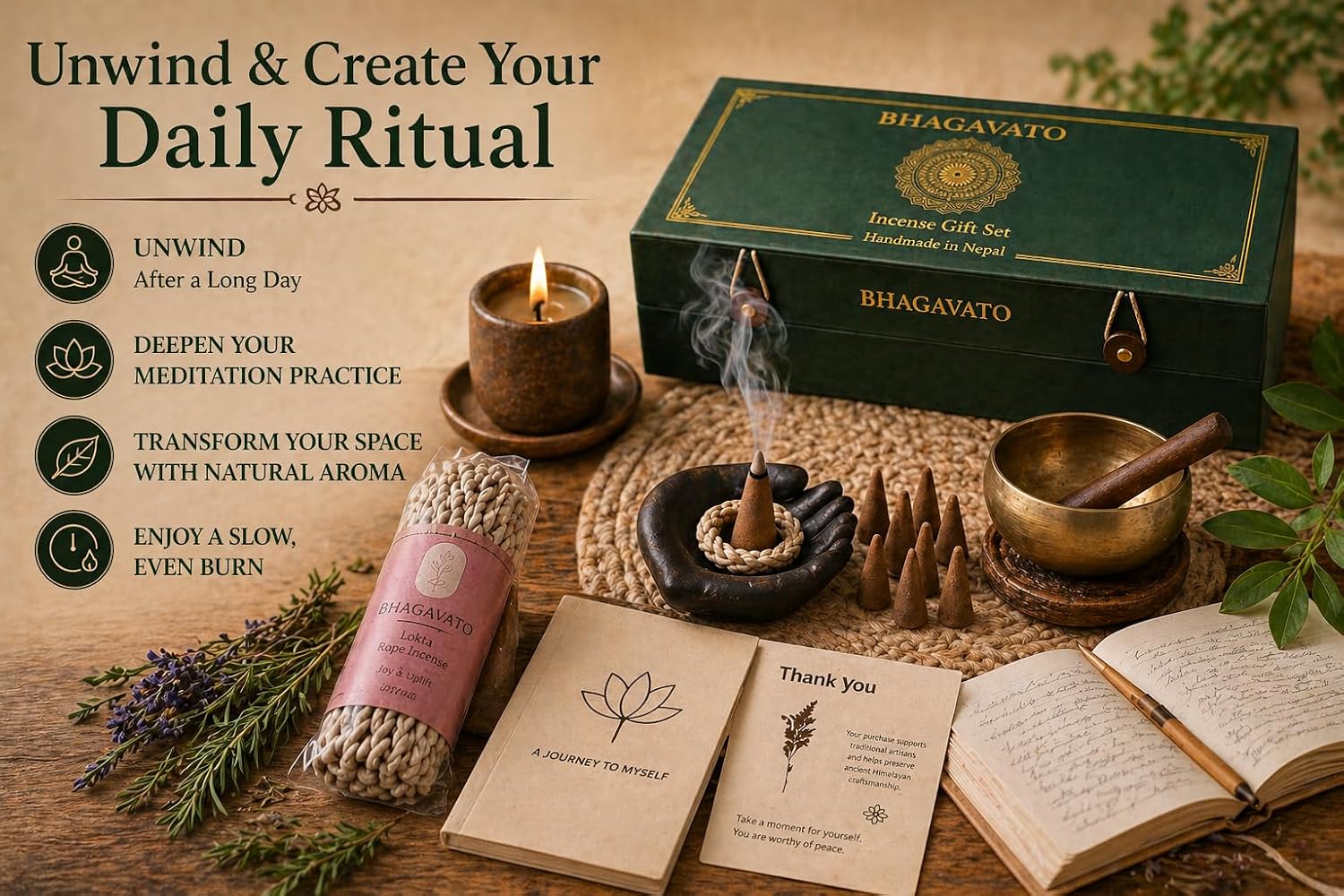 Handmade Himalayan Rope Incense,Eco-Friendly, Aromatic Ambiance, Healing, Purification, Made from Pure Himalayan Herbs (Gift Box Set (Curated Incense Collection of Ropes and Cones))
