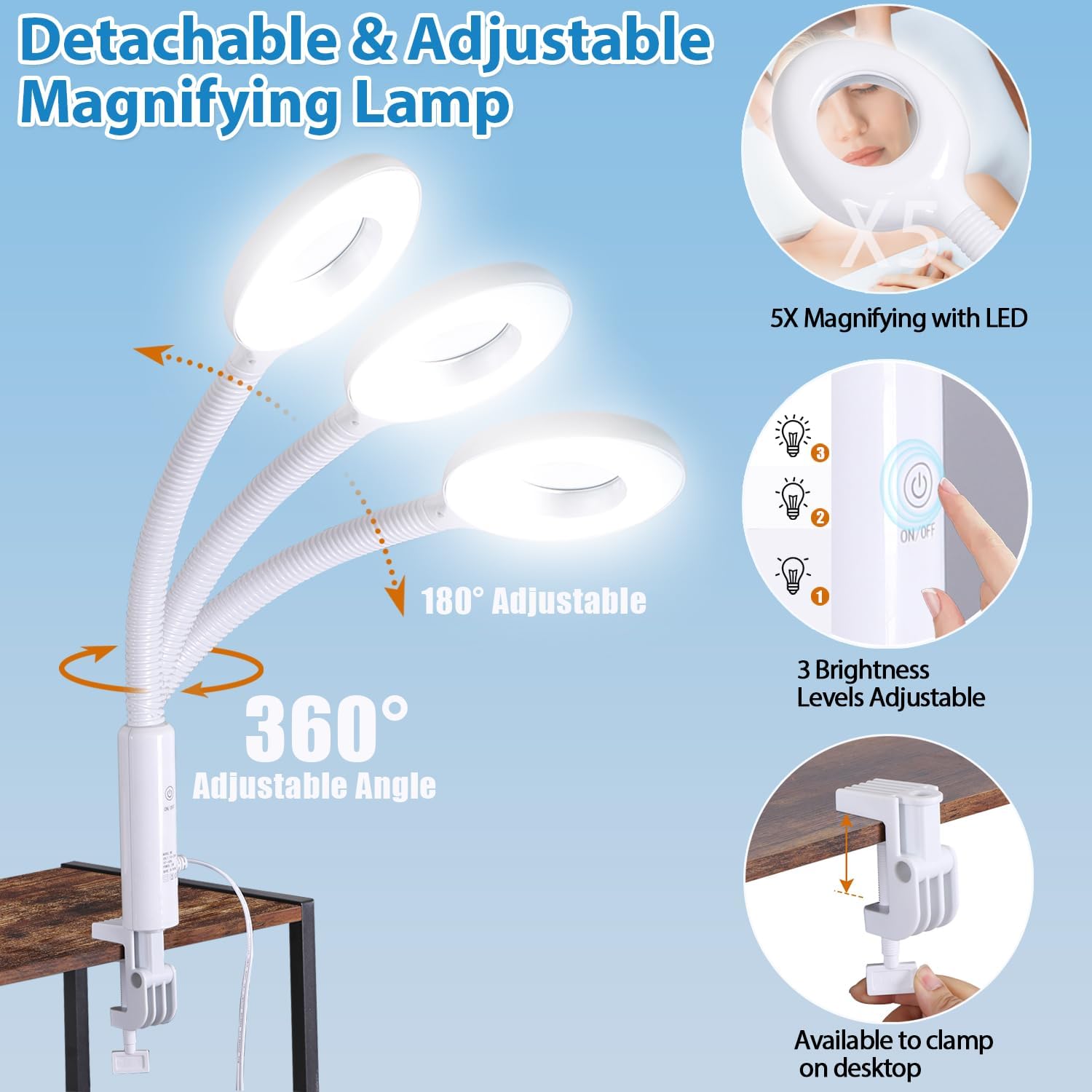 2 in 1 Facial Steamer Professional Nano Ionic Face Deep Cleansing Hydration with 5X Magnifying LED Lamp & Rolling Wheels, High Frequency, Portable Home Spa Salon Beauty Skin Care Equipment