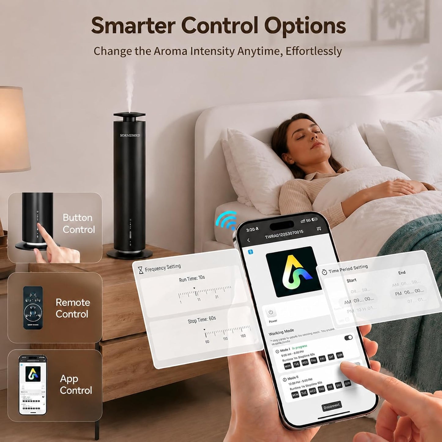 Waterless Scent Diffuser Starter Kit with 5 Scent Essential Oils, Covers 2000 Sq Ft, Cold Air Diffusers for Home, Hotel, Office, Aromatherapy Diffuser with Adjustable Mist, Timer, App & Remote Control