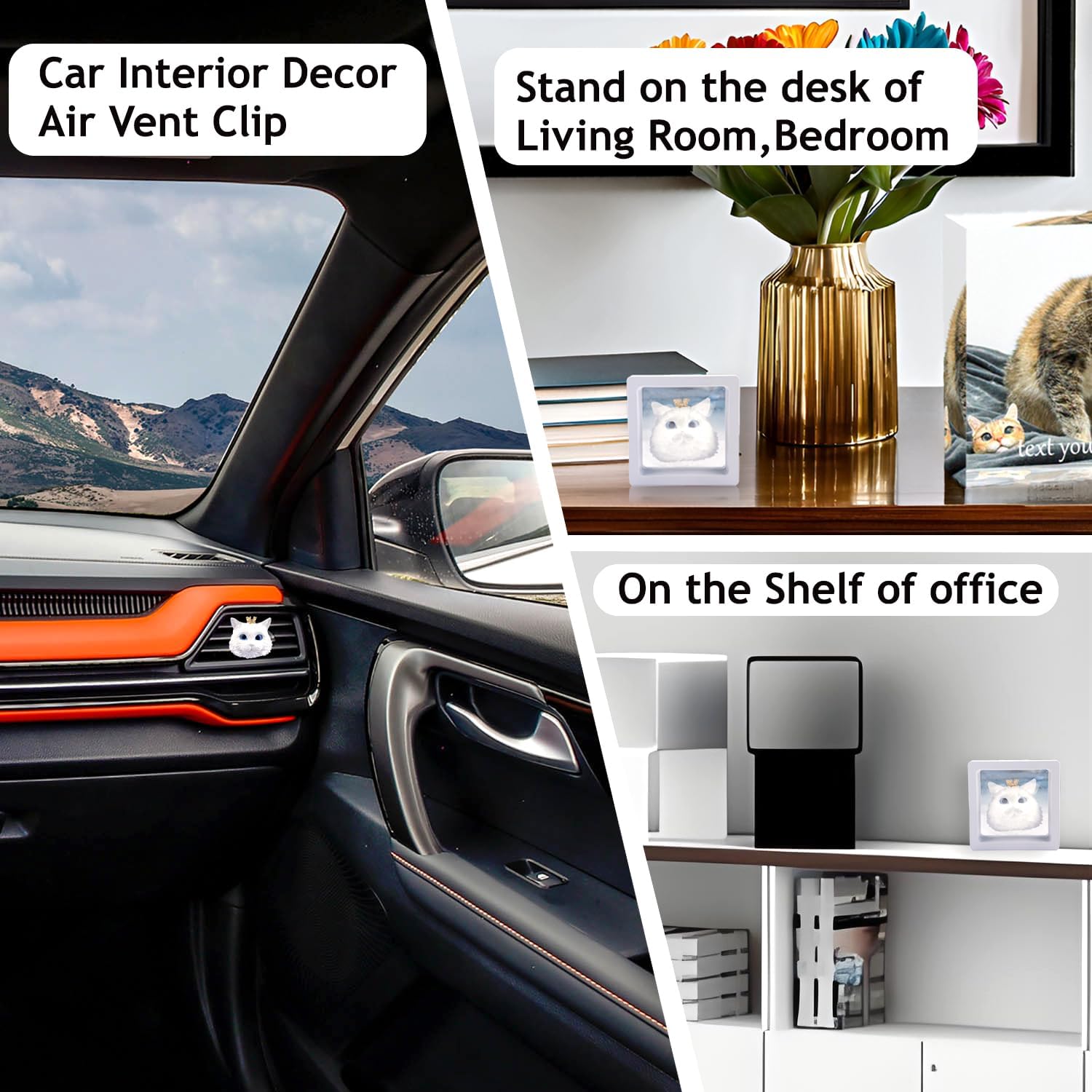 Car essential oil diffuser with vent clip cute kitty gypsum figurine car diffuser car decor air vent clips for women men (Sky blue eyes, one size)