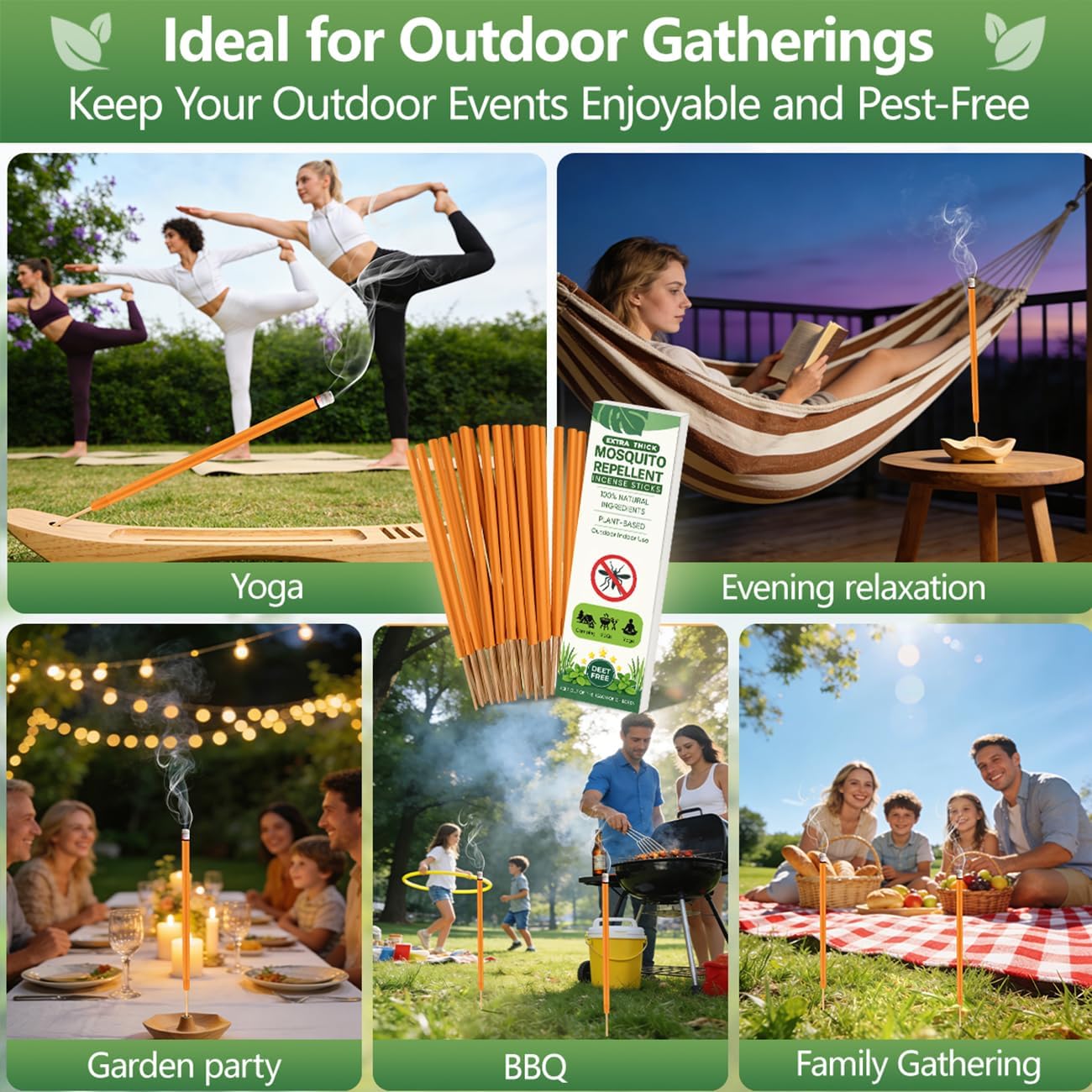 Extra Large Mosquito Repellent Sticks, 24 Pack Portable Extra Thick Citronella Incense Sticks, DEET Free, Plant Based Ingredients, Up to 120 Minute Burn Time, Outdoor Bug Repellent for Patio & Camping