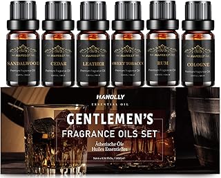 Essential Oils Set, Men Scents Fragrance Oil Aromatherapy Essential Oils Kit for Diffuser (6x10ML) - Sandalwood, Cedar, Leather, Sweet Tobacco, Rum, Cologne Aromatherapy Oil Gift for Men