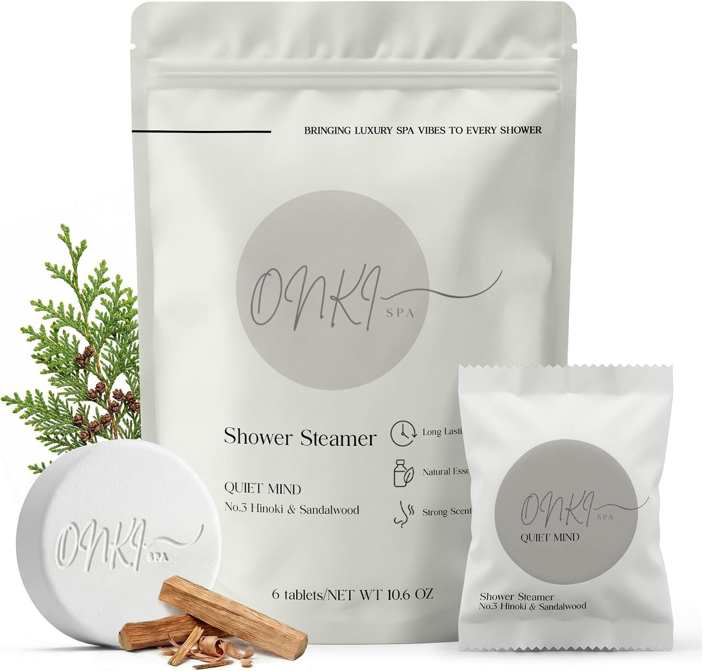 Sandalwood Shower Steamers Aromatherapy 6 Pack – Hinoki Sandalwood Shower Steamer for Relaxation, Self Care & Stress Relief – Woody Spa Shower Bombs for Women & Men, Fathers Day Gift for Dad