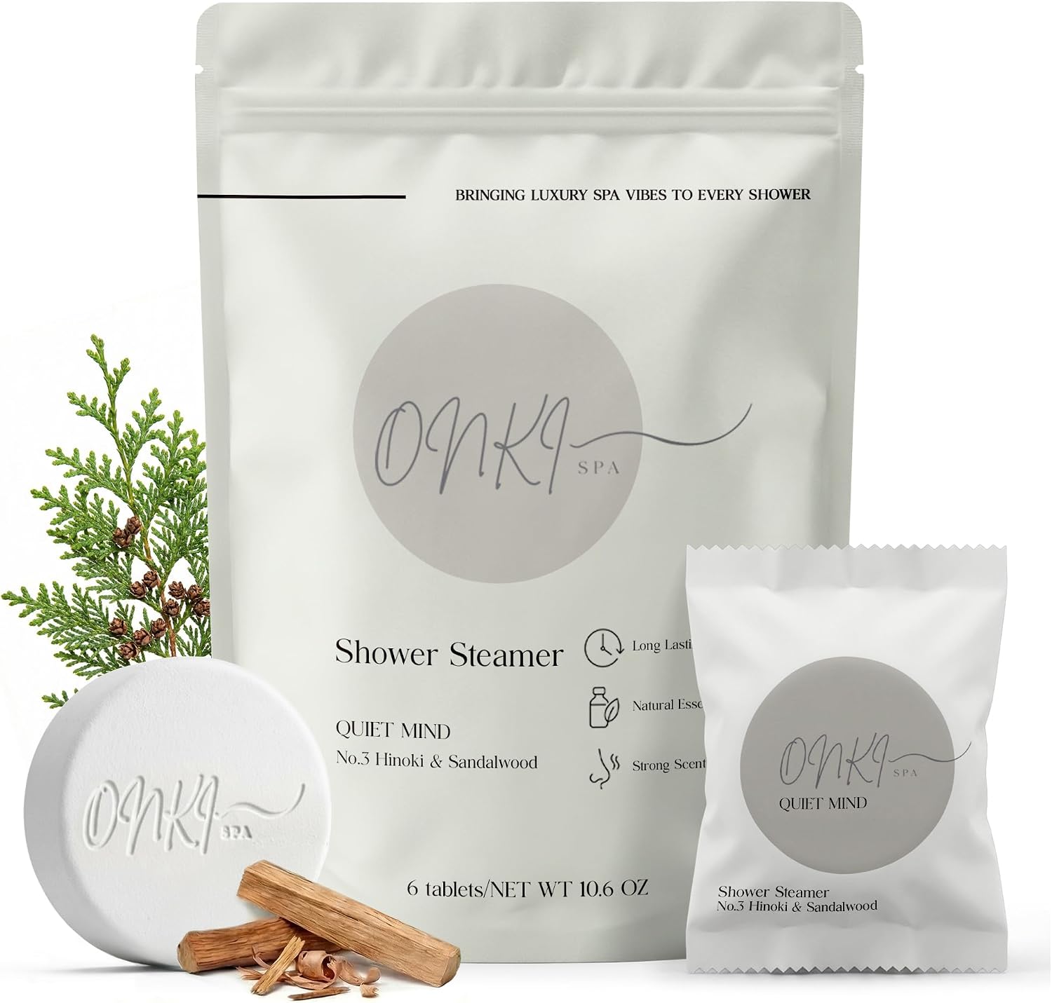 Sandalwood Shower Steamers Aromatherapy 6 Pack – Hinoki Sandalwood Shower Steamer for Relaxation, Self Care & Stress Relief – Woody Spa Shower Bombs for Women & Men, Fathers Day Gift for Dad