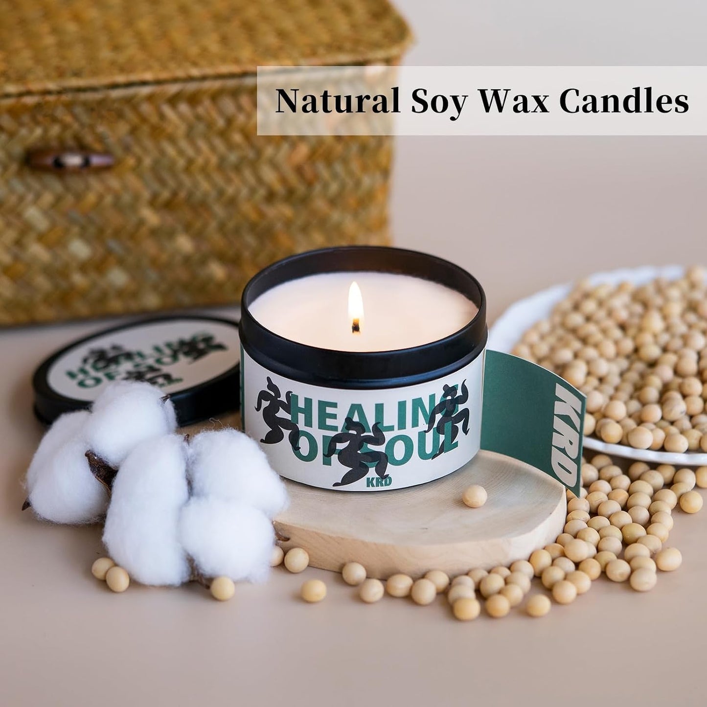 KRD Coconut Lychee Scented Candle, 6.4oz Coconut Soy Wax with Lid, 42H Long Burn, Summer Fruit Aromatherapy for Home
