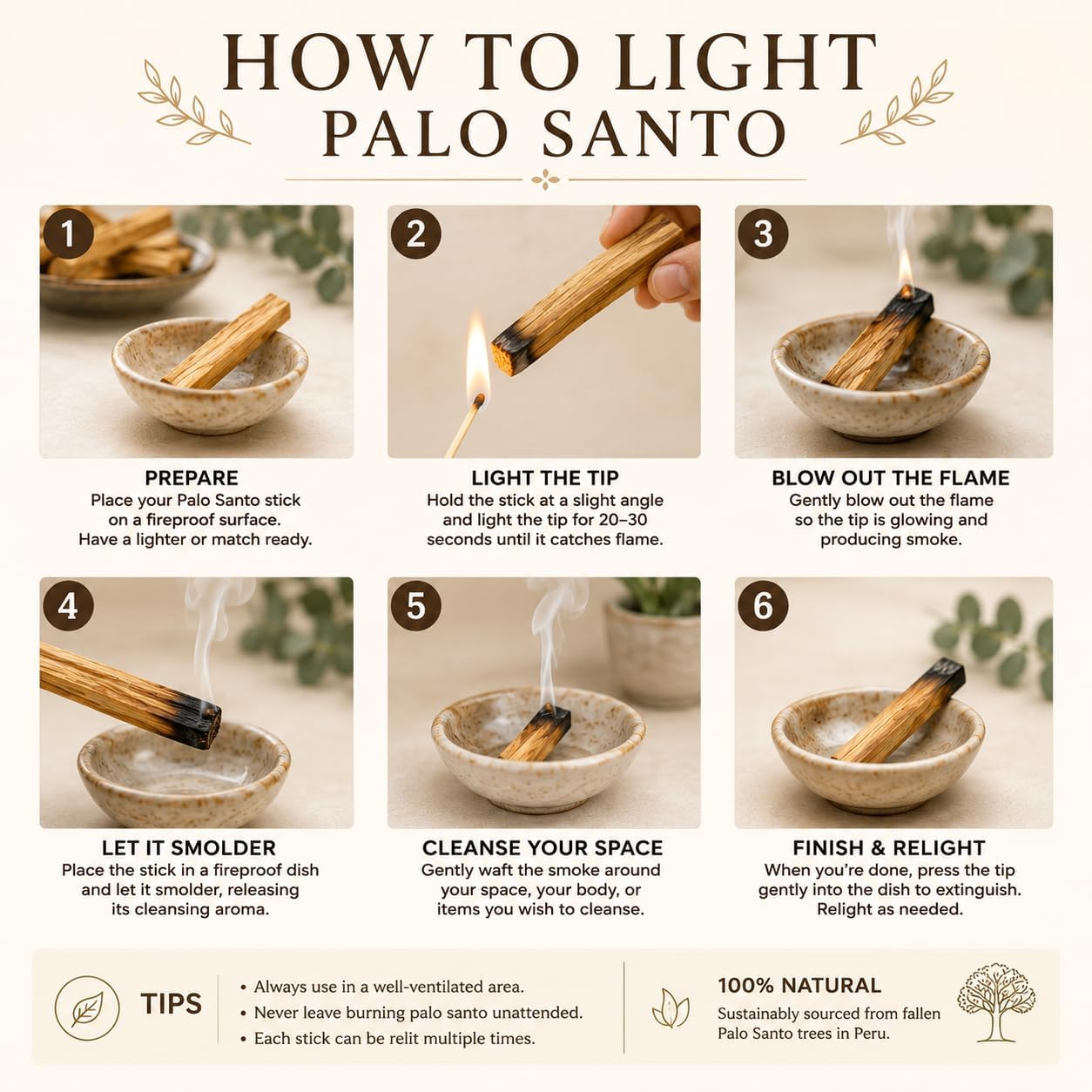 Palo Santo Sticks 100g Premium Holy Wood Incense, 4" Natural Smudging Sticks with Cotton Bag for Cleansing, Meditation & Relaxation