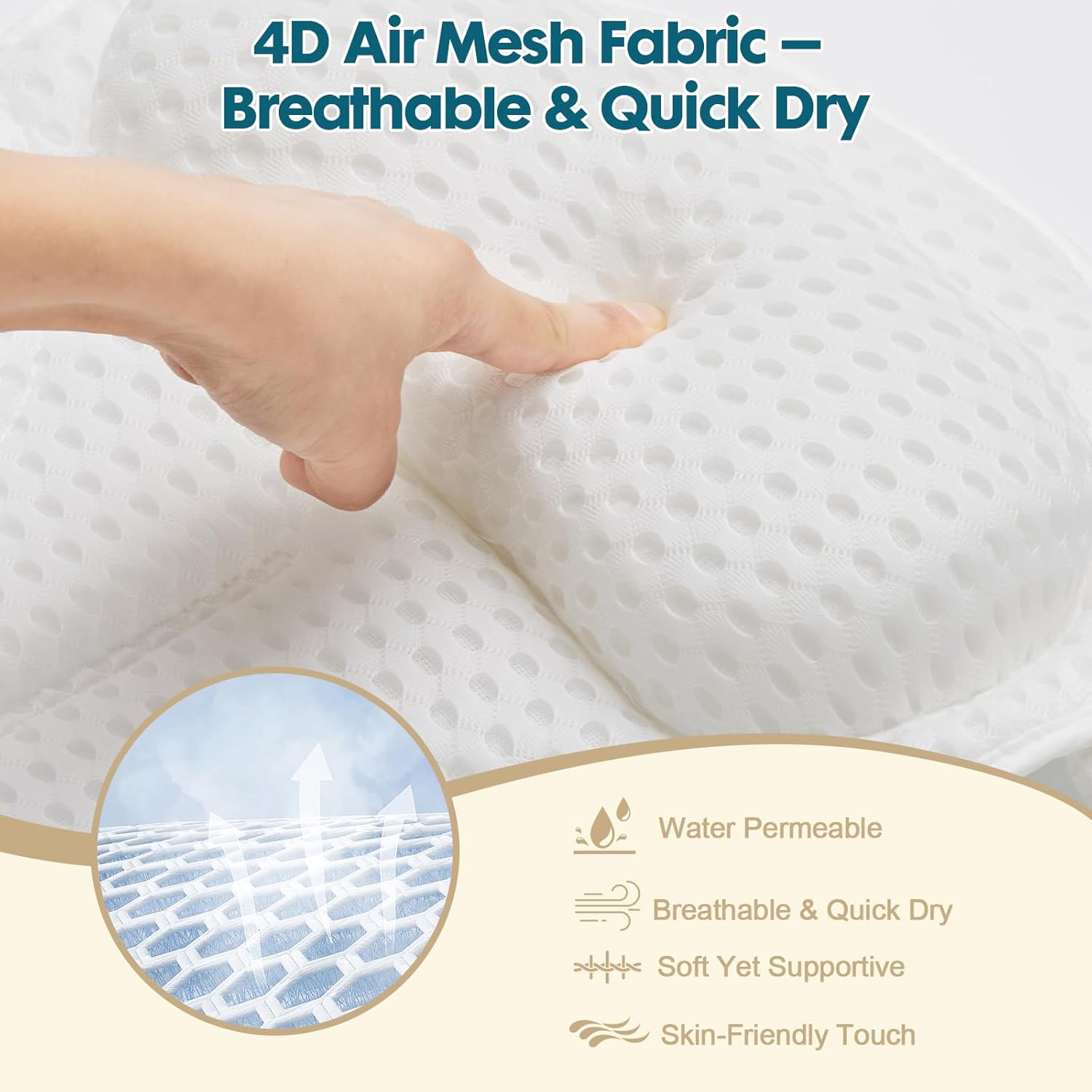 Bath Pillow Bathtub Pillow, Luxury Bath Pillows for Tub with Head, Neck & Back Support, 4D Air Mesh Bath tub Pillow with Extended Wings, Non-Slip Suction Cups Relaxing Spa Gift for Woman