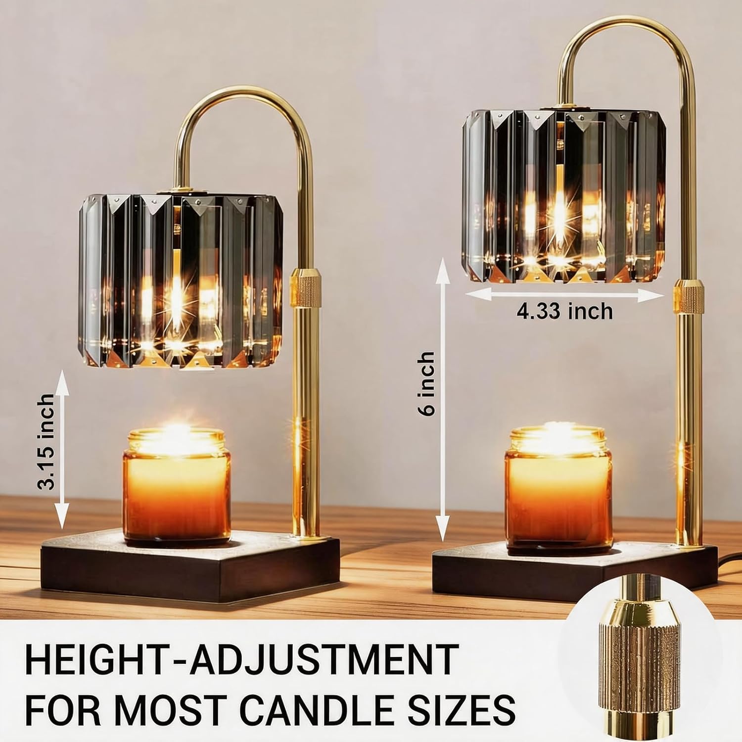 Yuichoy Candle Warmer Lamp with Timer, Dimmable Electric Candle Wamer Adjustable Height, Gifts for Women Mom, Glass Modern Candles Melter Lamp, Black