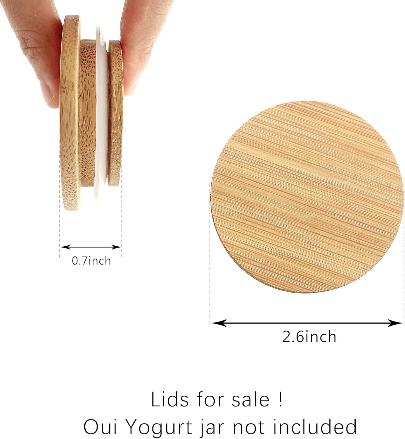 Oui Bamboo Wood Yogurt Jar Lids - 12 Pcs, Leak Proof, Equipped With Silicone Sealing Ring