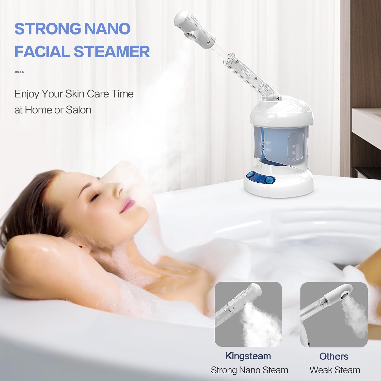 Facial Steamer - Ozone Steamer with Extendable Arm - Professional Nano Ionic Facial Steamer for Deep Cleaning - Portable for Personal Care Use at Home or Salon