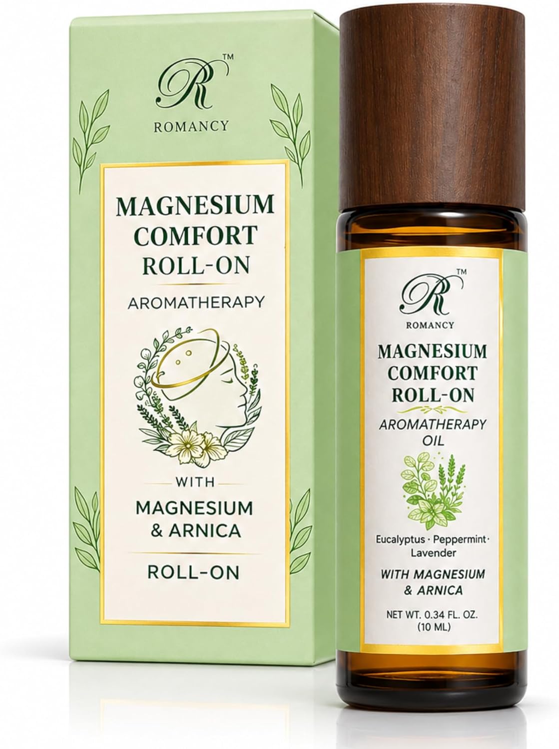 Migraine Relief Roll-On for Headache Relief with Magnesium & Arnica – Peppermint, Lavender & Eucalyptus Essential Oils – Cooling Aromatherapy Oil for Stress, Tension & Sinus Support – 10ml