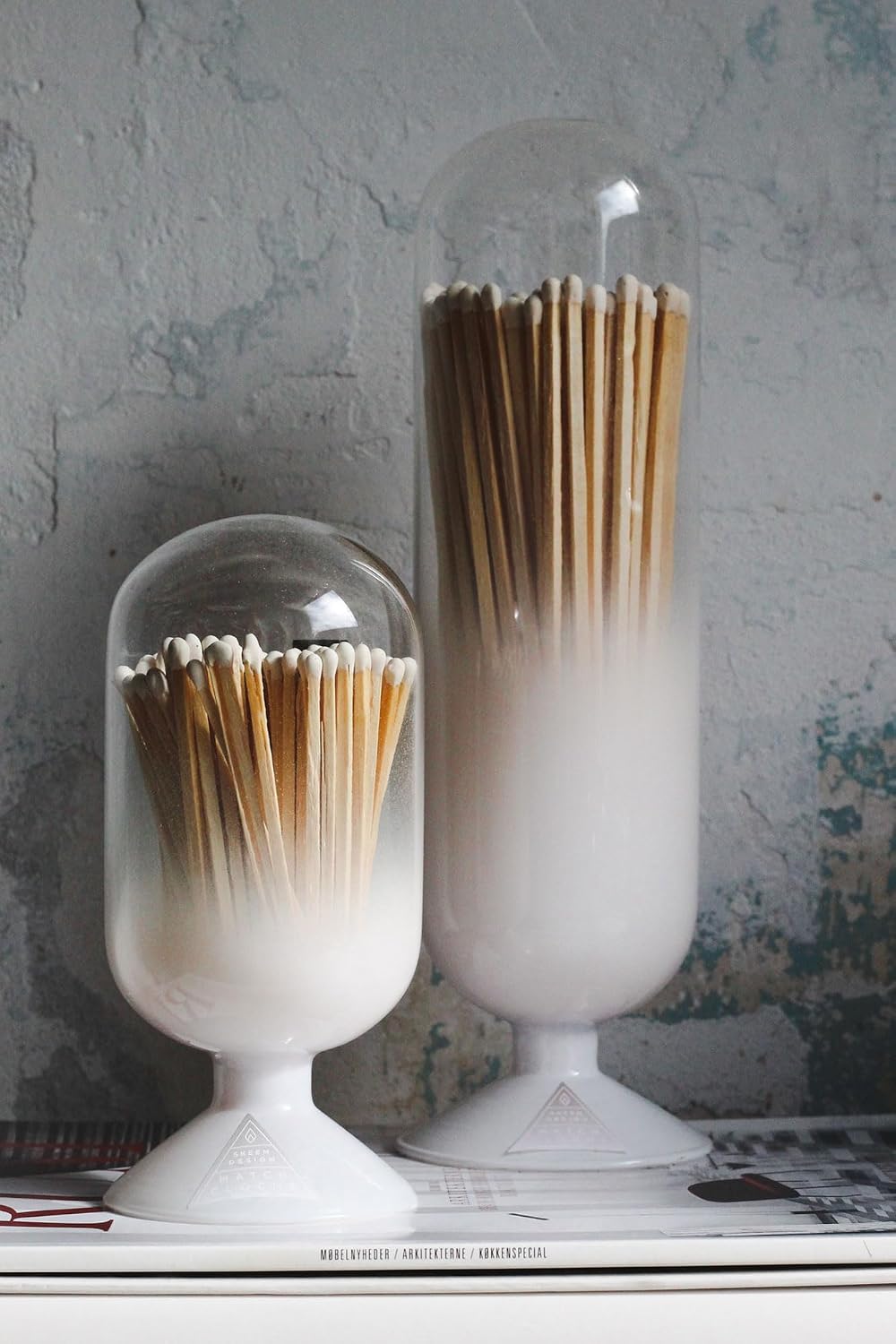 Skeem Cloud Match Cloche with Striker - White - Includes 120 Small Match Sticks - Perfect Fireplace Decor, Decorative Matches for Candles