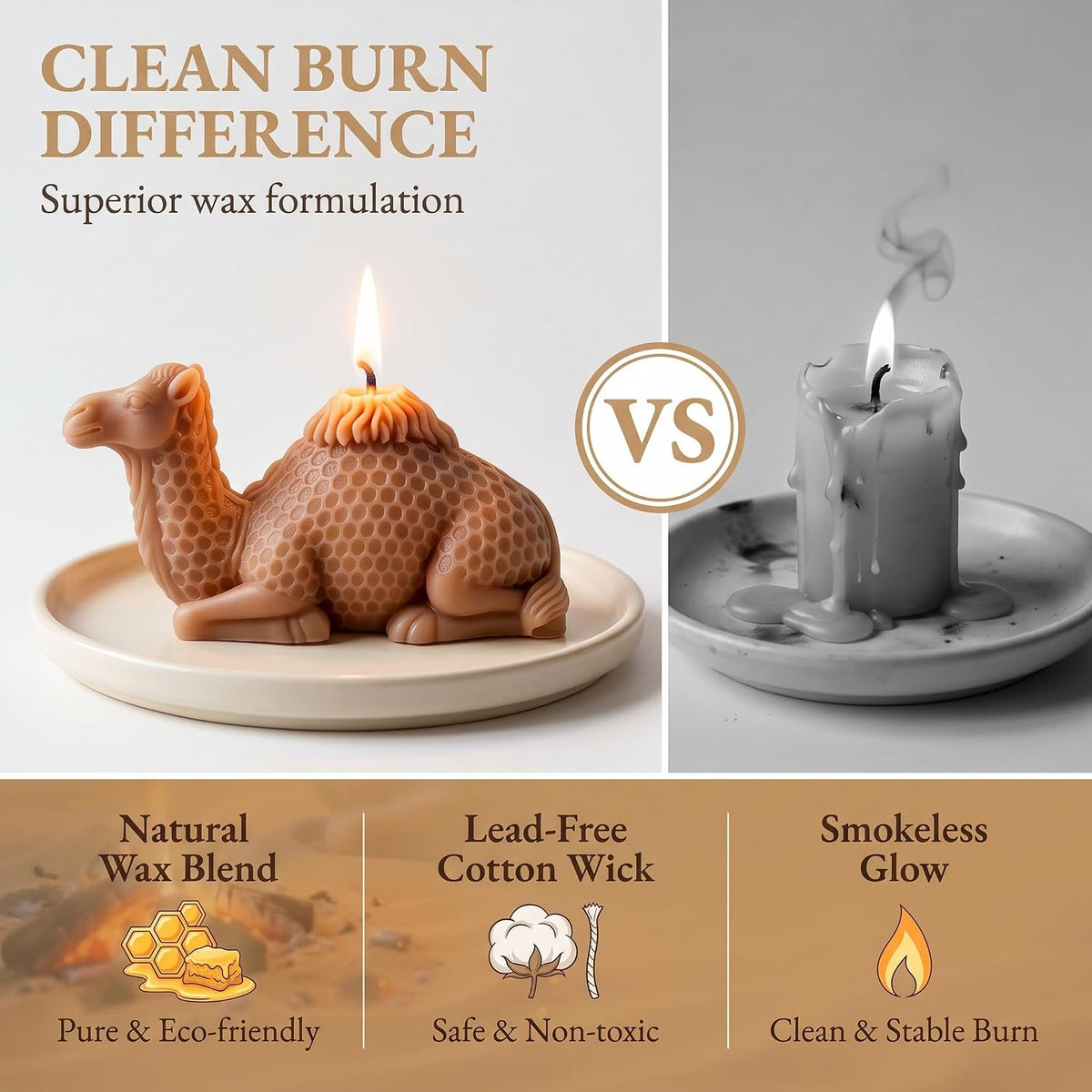 Camel Shaped Scented Candle,Sandalwood Soy Blend Wax Figurine Decor