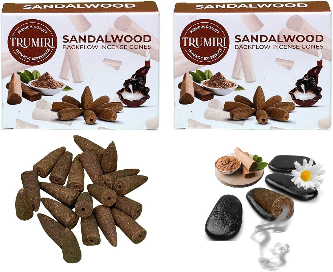 Sandalwood Backflow Incense - 60 Cones, Six Packs of 10, Waterfall Effect