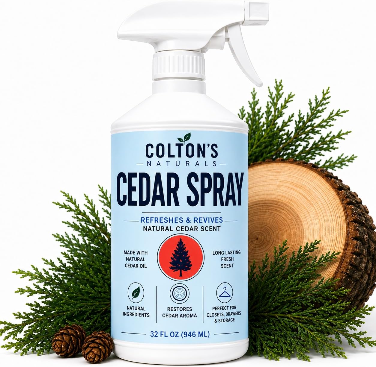 Cedar Spray w/Lavender Extract – Non-Chemical Wood Protection – Cedar Wood Scent – Restores Scent Closets & Drawers (32 oz)