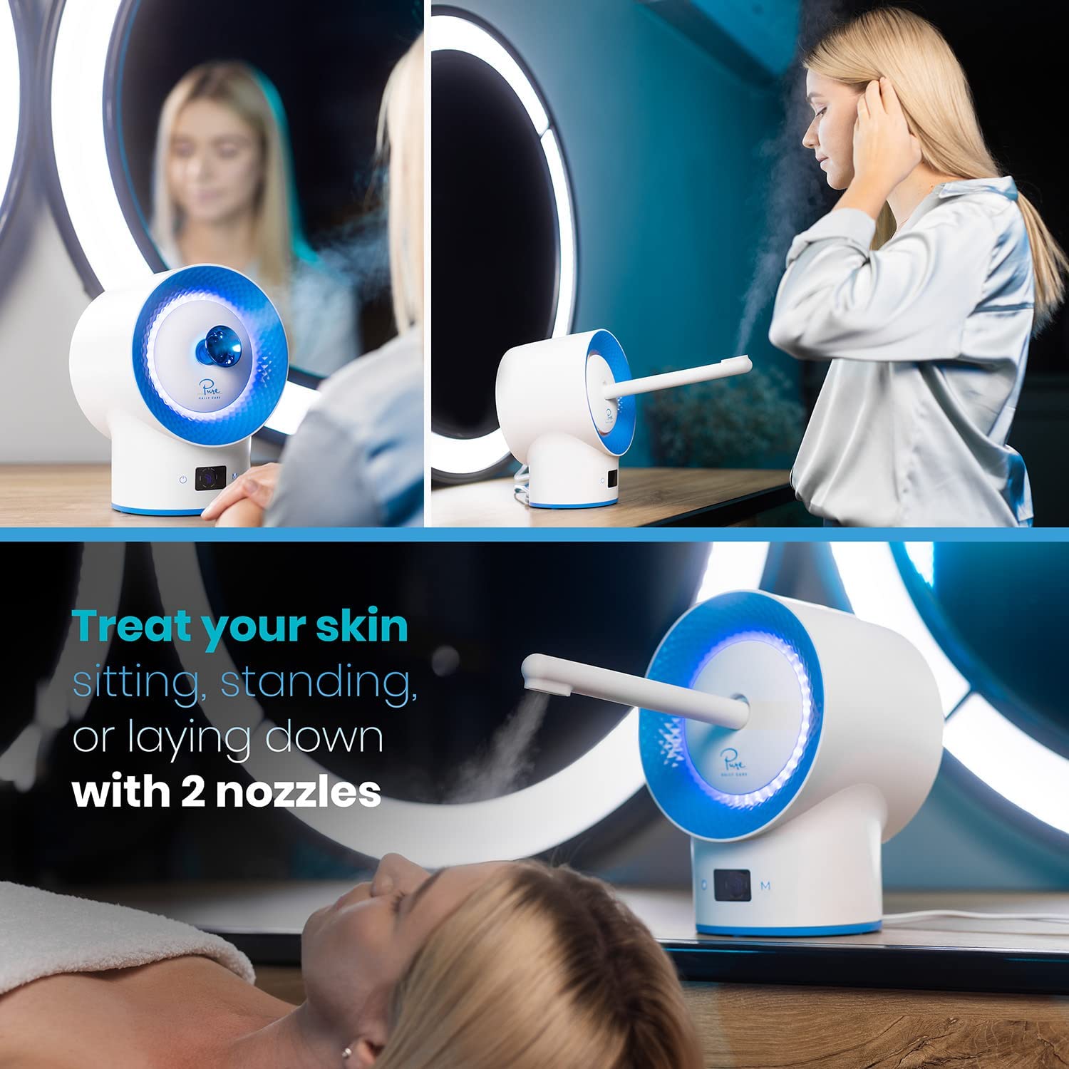 Pure Daily Care NanoSteamer Clinical 10-in-1 Smart Dermatologist Grade Ionic Facial Steamer - 2 Multi-Position Face Steamer Nozzles for Aromatherapy - 6 Pre-Porgrammed Modes - Include Extraction Set