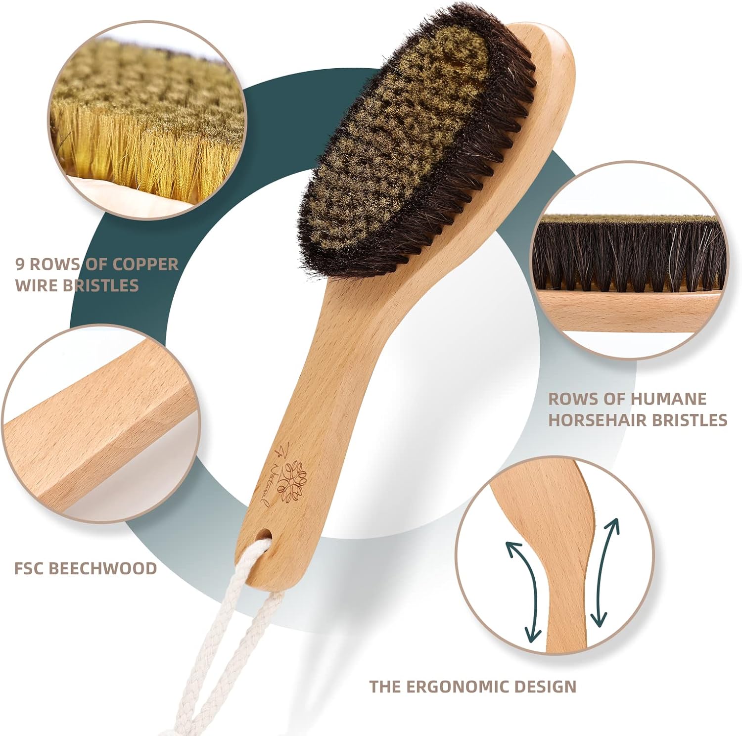 2-Pack Dry Body Brush, Copper Ionic Brush & Boar Bristle Shower Brushes | body brush set: Ionic copper brush for lymphatic drainage and natural boar bristle shower brush for skin exfoliating.