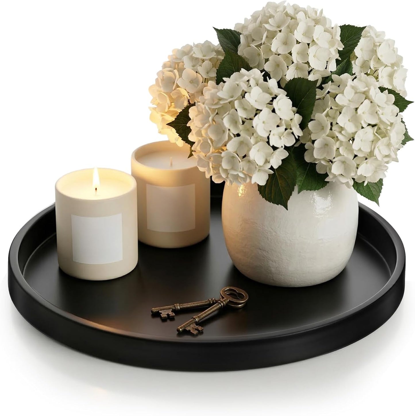 Round Black Metal Candlestick Tray, Round Decorative Tray, Candle Holder Trays for Wedding Table, Dinning Table Decorations Candle Holder Plate Black Rounds Decorative Serving Tray(11.4 inches)