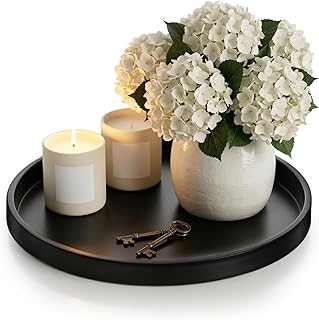 Round Black Metal Candlestick Tray, Round Decorative Tray, Candle Holder Trays for Wedding Table, Dinning Table Decorations Candle Holder Plate Black Rounds Decorative Serving Tray(11.4 inches)