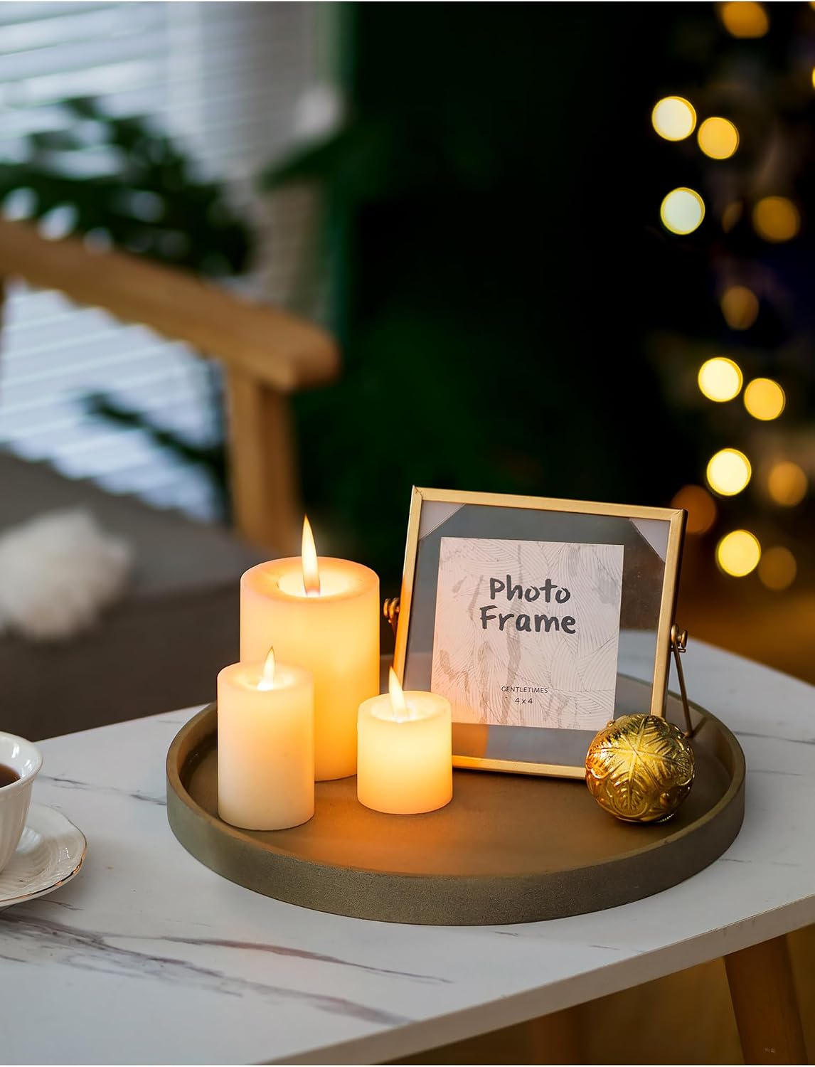 Hanobe Decorative Coffee Table Tray: Round Gold Tray for Home Decor - 12" Circle Ottoman Trays for Entryway Table Candle Holder Plate for Living Room Kitchen