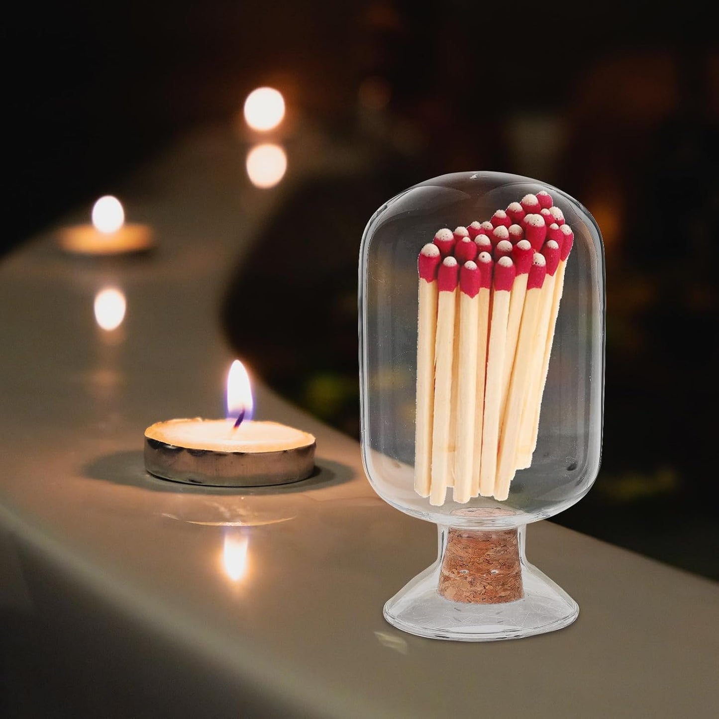 Transparent Glass Match Storage Jar with Cork Stopper Multipurpose Reliable Matchstick Holder for Decorative Display and Practical Use
