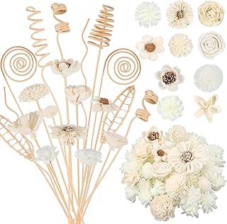 Cindeer 200 Pcs Reed Diffuser Sticks Set Include 10 Style 100 Pcs Natural Rattan Flower Reed 7 Style 100 Pcs Mixed Fragrance Diffuser Rattan Reed Fragrance Diffuser Replacement for Home Fragrance