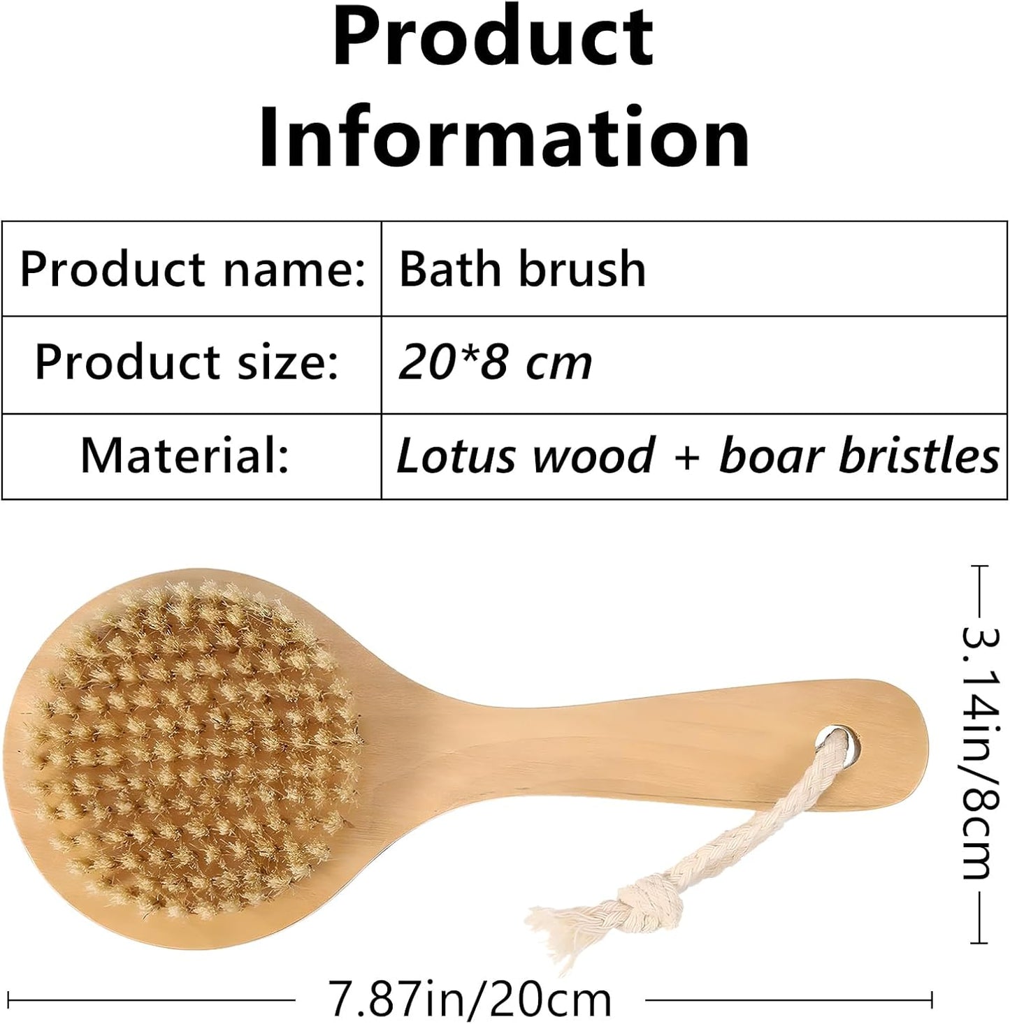 Dry Bath Body Brush with Short Handle, Natural Bristles Back Scrubber, Anti-Slip Wooden Handle for Exfoliation, Blood Circulation, and Cellulite Reduction, Brown