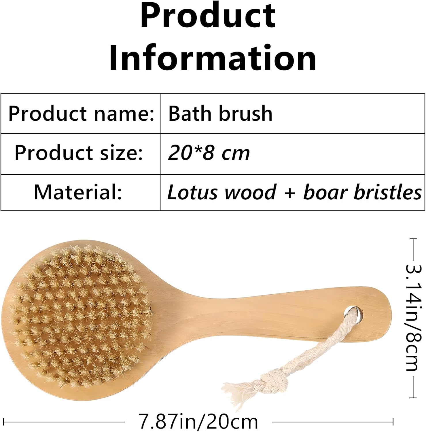 Dry Bath Body Brush with Short Handle, Natural Bristles Back Scrubber, Anti-Slip Wooden Handle for Exfoliation, Blood Circulation, and Cellulite Reduction, Brown