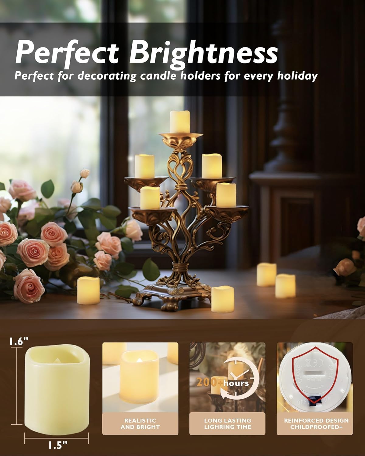 Homemory 50Pack Flickering Flameless Votive Candles for Wedding Decorations, 200+ Hour Warm White Electric Fake Candles, Battery Operated LED Tealight for Engagement Party, Receptions, Churches Decor