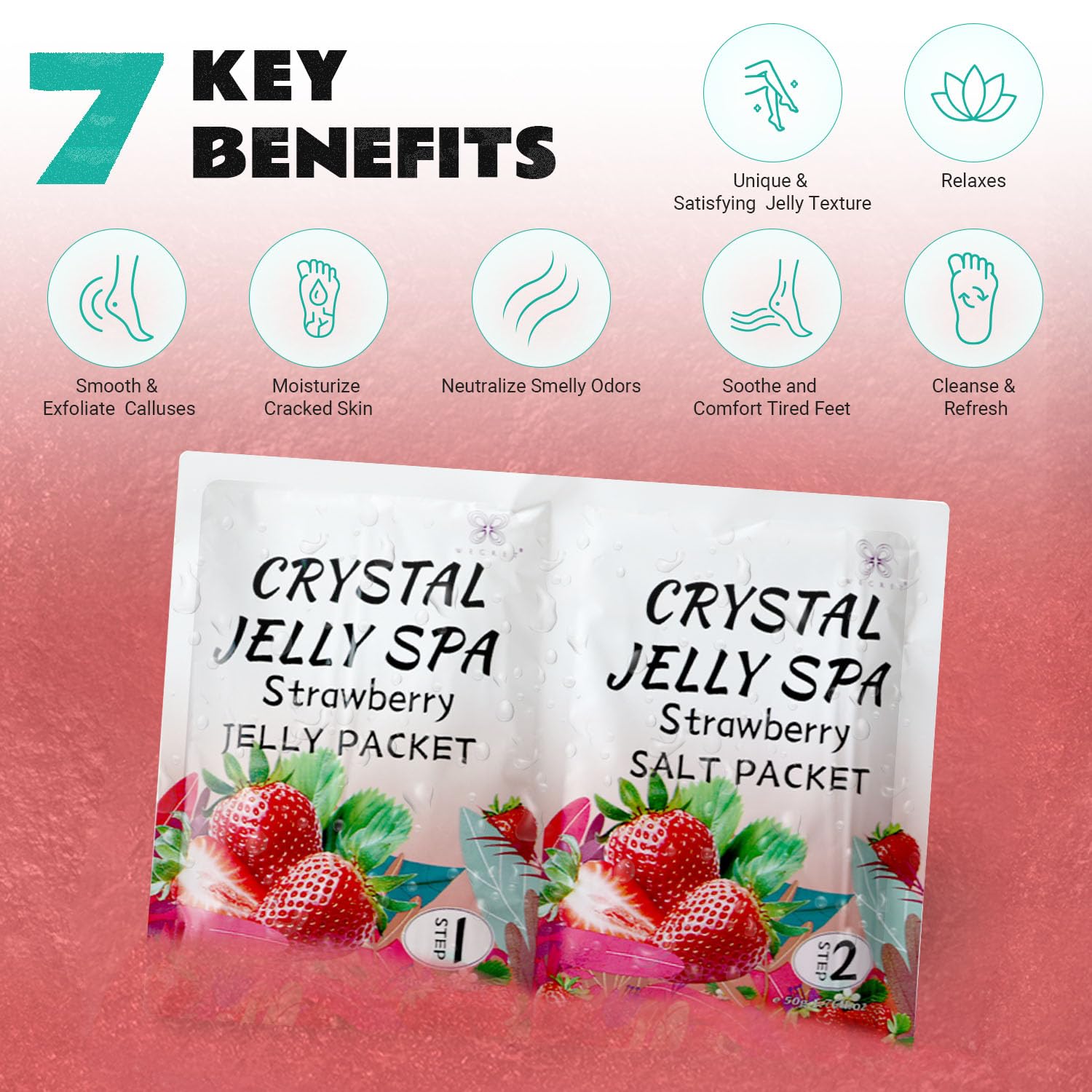 Foot Soak, Jelly Spa Pedicure Spa, Bubble Foot Bath Spa, Salon Pedi, Relaxation,Foot Salt Soak for Stubborn Foot Odor Tired Dry Cracked Feet Foot Care for Women Men (Strawberry)
